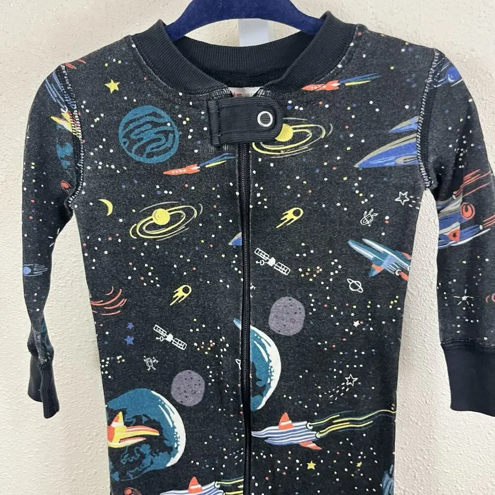 Hanna Andersson Retro Space Print One Piece Pajamas Baby 12-18M Organic Cotton